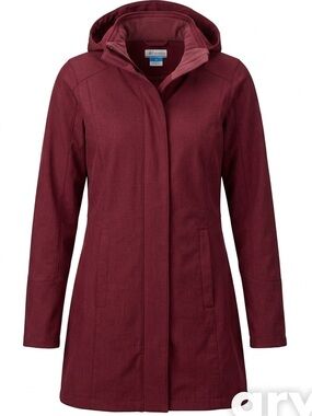Burgundy Hooded Lightweight Rain Coat Soft Shell Size Small Petite Long Maroon